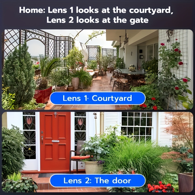 1 шт. JOOAN 4K Ultra HD камера видеонаблюдения, PTZ с двойной линзой для улицы с двумя экранами, двусторонний звук, цветной дисплей, обнаружение движения, Wi-Fi 5G, питание от USB, настенный монтаж, управление через приложение, видео 1296p, аудио и оповещения о движении - батарея не входит, детали 2