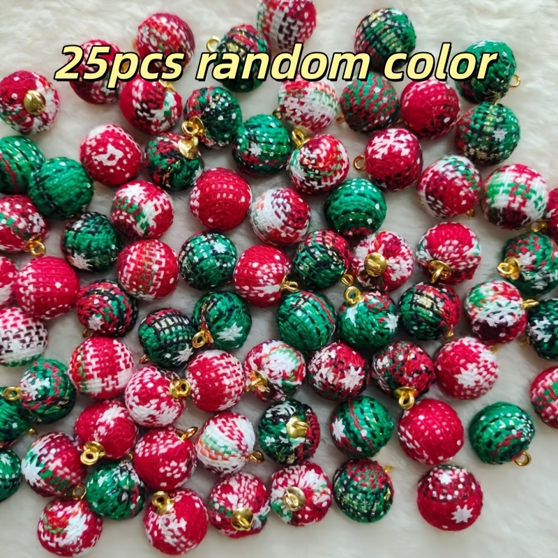 TEMU Set da 25 pz Mini Palline Natalizie - Involucro in Tessuto a Quadri /Verde Casuale con Motivo a /Verde/, con Cappellini e Ganci Dorati, per