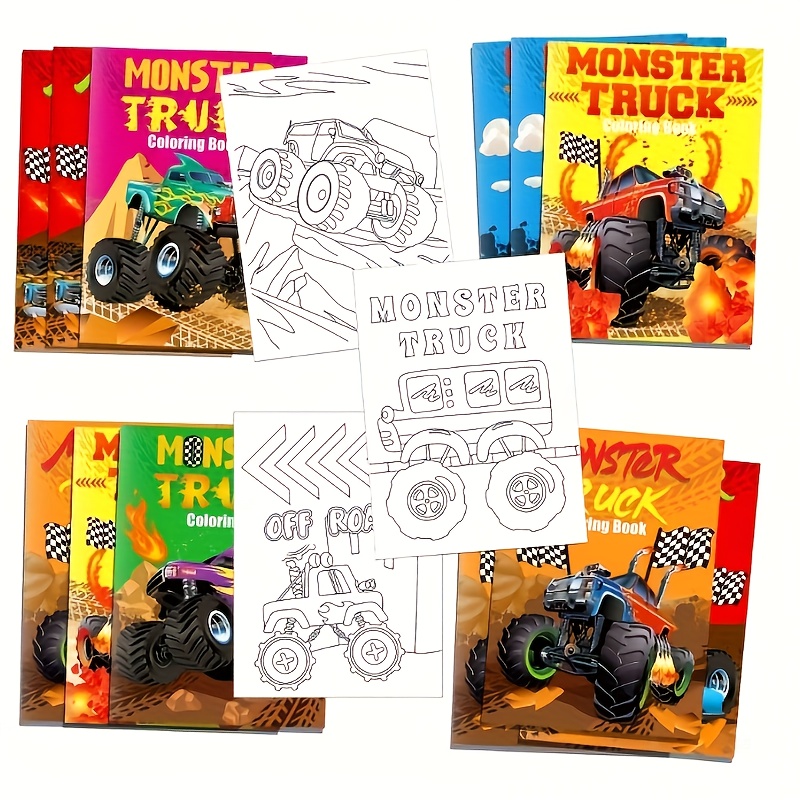 

12-pack Monster Truck Coloring Books For Adults – Diy Truck Racing Theme Creative Graffiti Drawing Pads – Party Favor Cartoon Coloring Activity Book Set