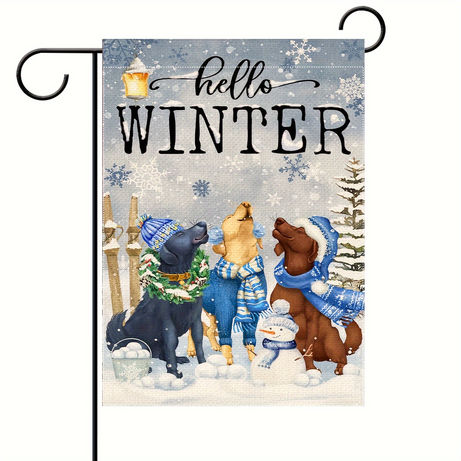 

1pc, Hello Winter Dog Garden Flag 12.5x18 Inch Vertical Double Sided Farmhouse Welcome Christmas Holiday Outdoor Decoration Burlap Yard Flag