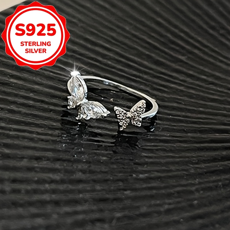 Women's S925 Pure Silver Open Adjustable Butterfly Ring