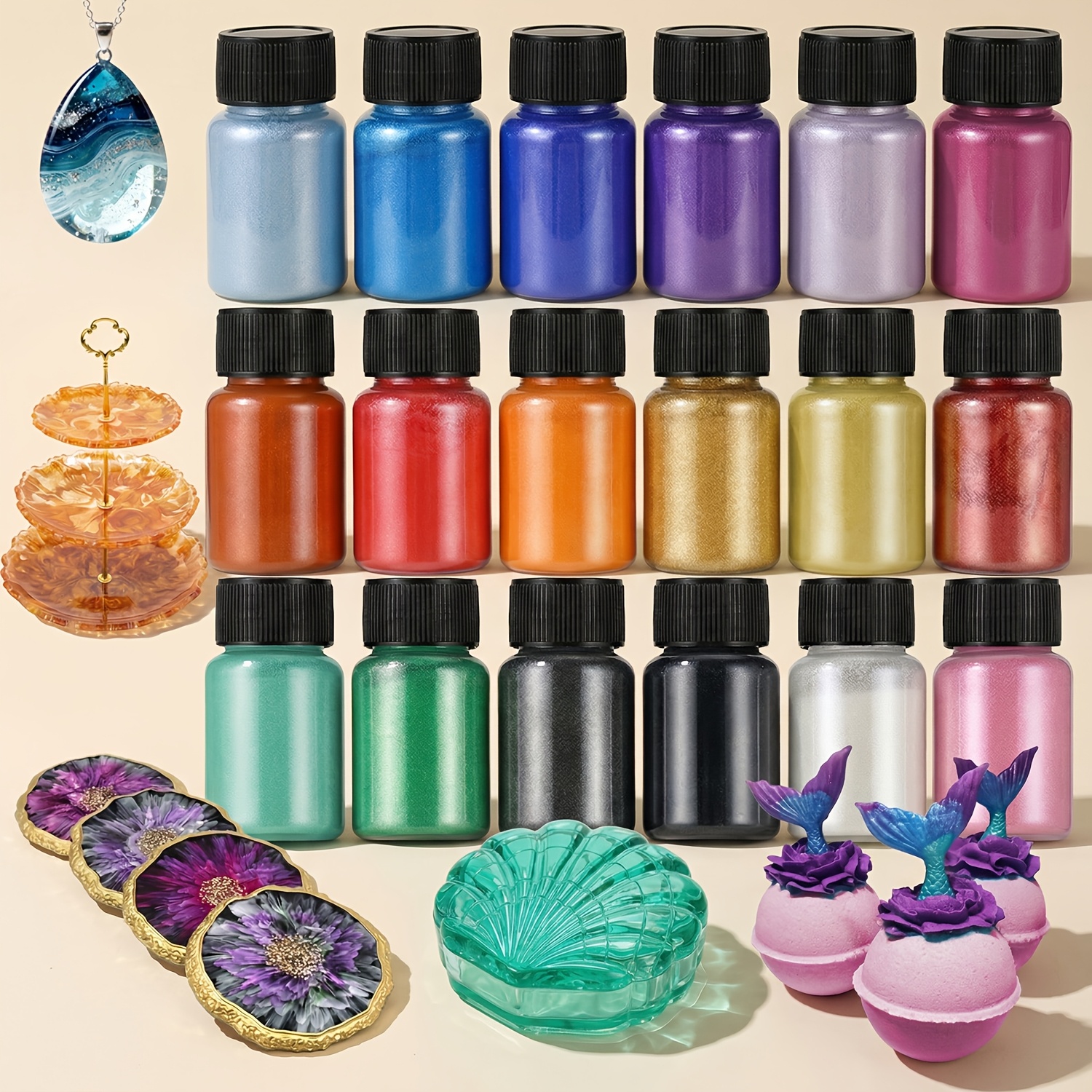 Image of 18 Colors Mica Powder Set For Epoxy Resin, Soap & Candle Making - Pearlescent Pigment Powder For Slime, Lip Gloss, Nail Art - Diy Crafts & Spring Decorations