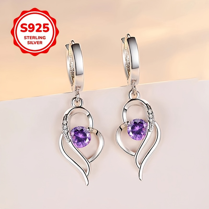 925 Sterling Silver Heart-Shaped Wing Pendant Earrings
