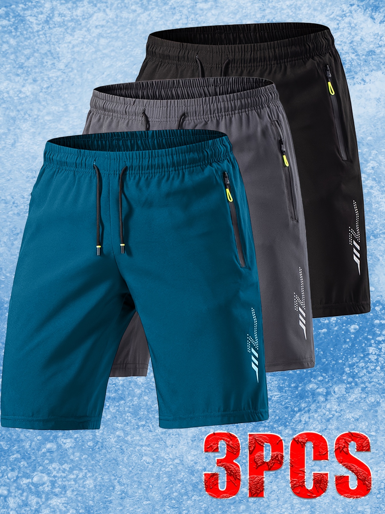 3 Men'S Ice Fiber Fabric Athletic Shorts, Soft And Comfortable Fabric Lightning Print Design, Summer Essential, Fashionable And Trendy Style, Ideal for Holiday Travel, Handsome And Versatile