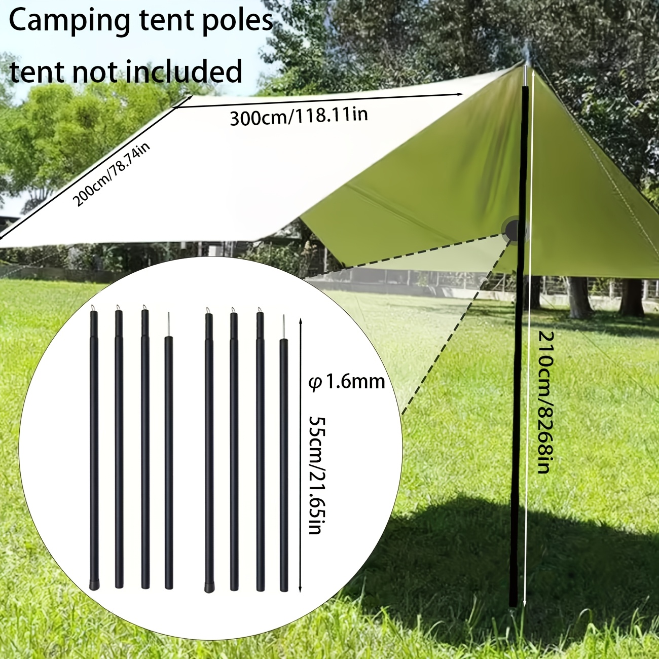 TEMU Camping Tent Poles - 13/16mm - 1 Set 2pcs 1 Set 2pcs, Height 125, 145, 155, 210cm Durable Canopy Support Rods, Suitable For Outdoor Tents,