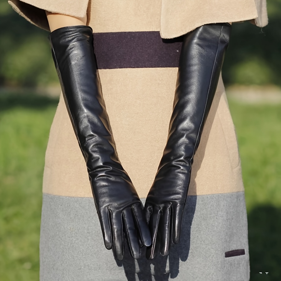 

Elegant Long Genuine Leather Gloves For Women - Warm, Thin Sheepskin With Velvet Lining, Autumn & Winter Outdoor Activities