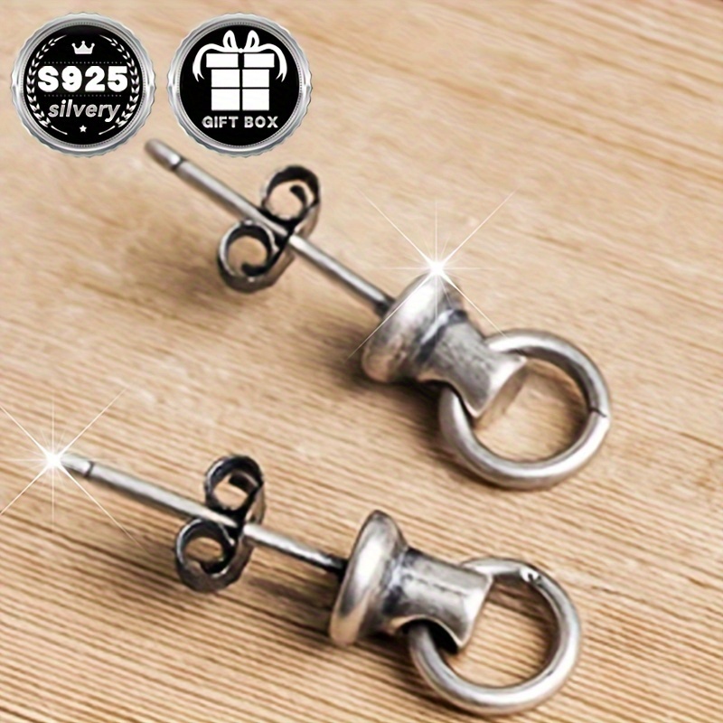2pc925 Silvery Pull Ring Doorbell Earrings Gothic Punk Halloween Party