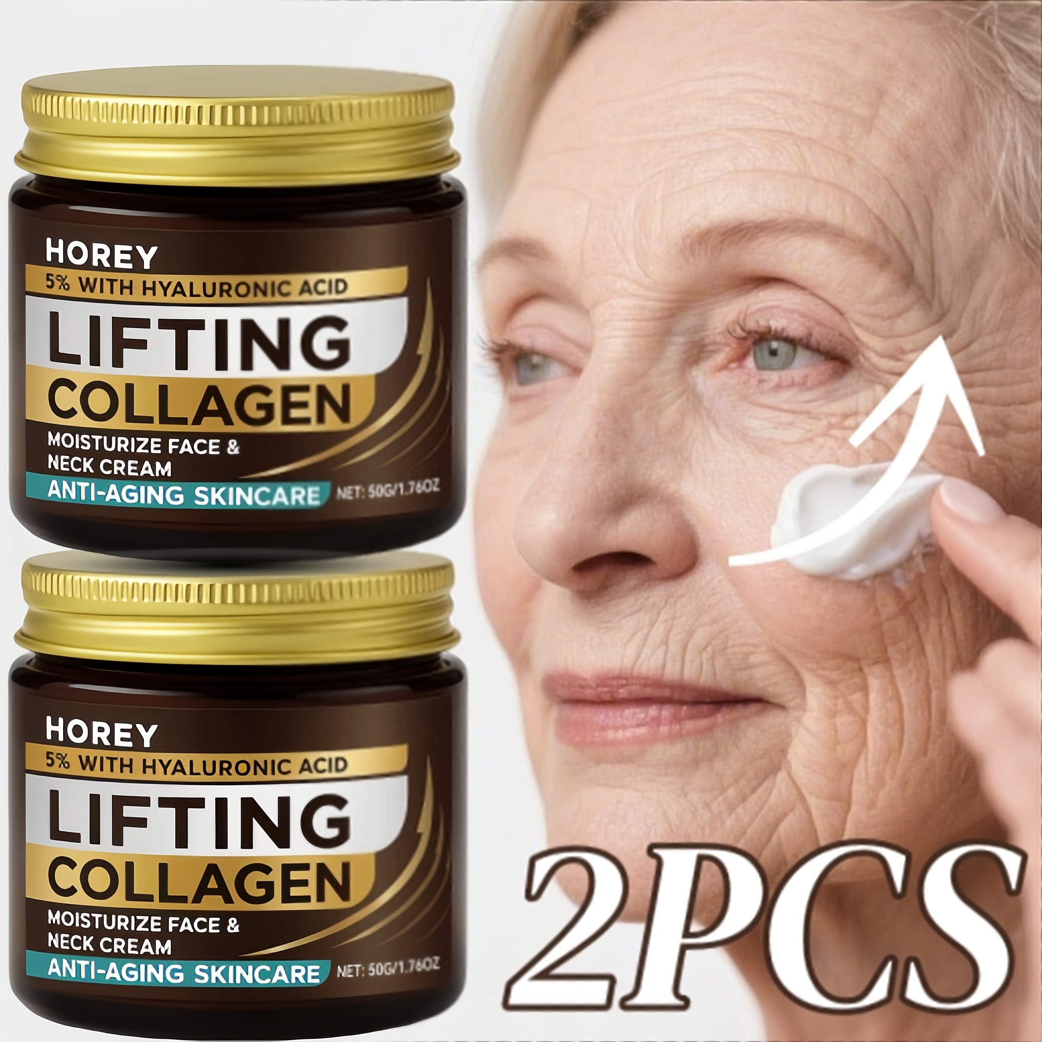 TEMU 2pcs Face Cream Collagen 1.3% Rich In Hyaluronic Acid Retinol Sagging Skin, Wrinkles, Dark Circles, And Under-eye Bags Suitable For Oily, Dry,
