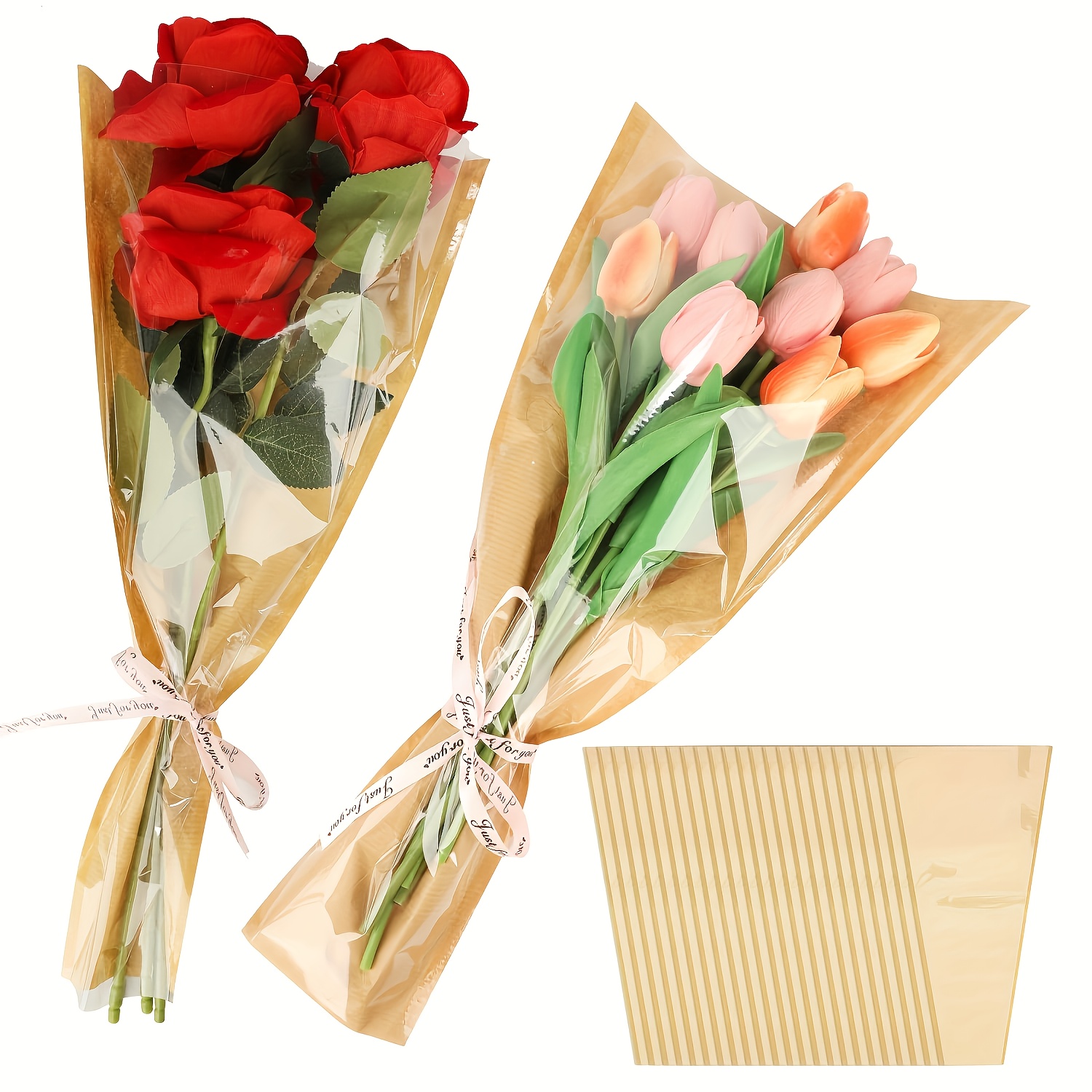 TEMU 40pcs Flower Bags For Bouquets, Bouquet Wrapping Paper, Paper Flower Sleeves For Bouquets, Flower Bags For Birthday Wedding Graduation Gift,