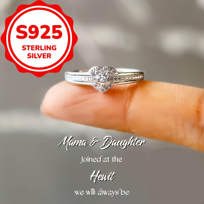 

Bague Élégante en Argent Sterling 925 avec Design Double Cœur & Zirconia - Parfaite pour , Cadeau de Saint-Valentin, Trou, Géométrique, Dames, Style Élégant, Thème de Symbole Céleste