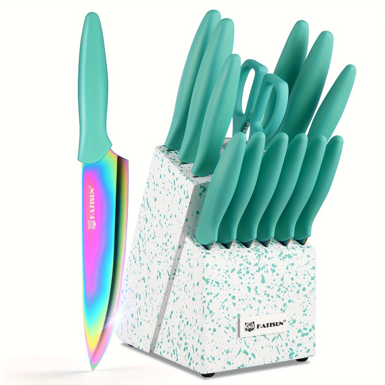 TEMU 14 Titanium Steel , No , And Cutlery Knife Set Wooden Stand And Kitchen For And Restaurant