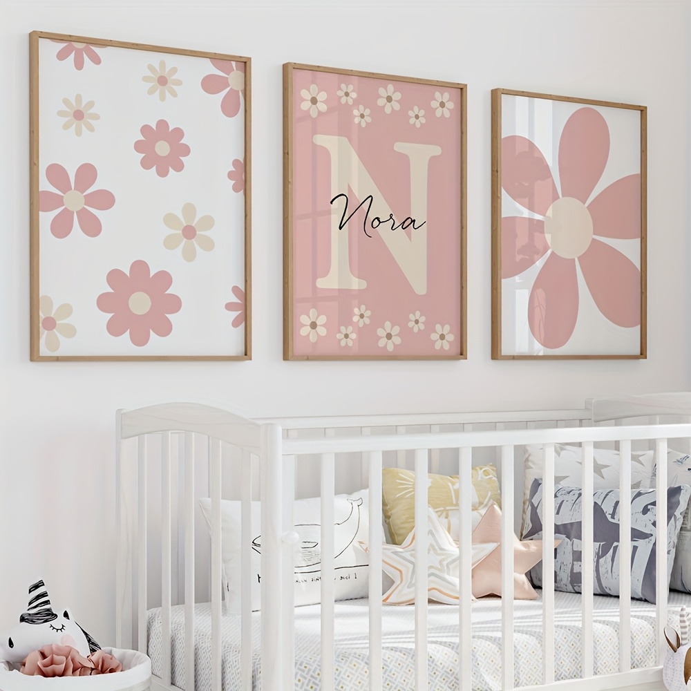 Girl Nursery Room Prints 3pcs Unframed Personalized Floral Posters