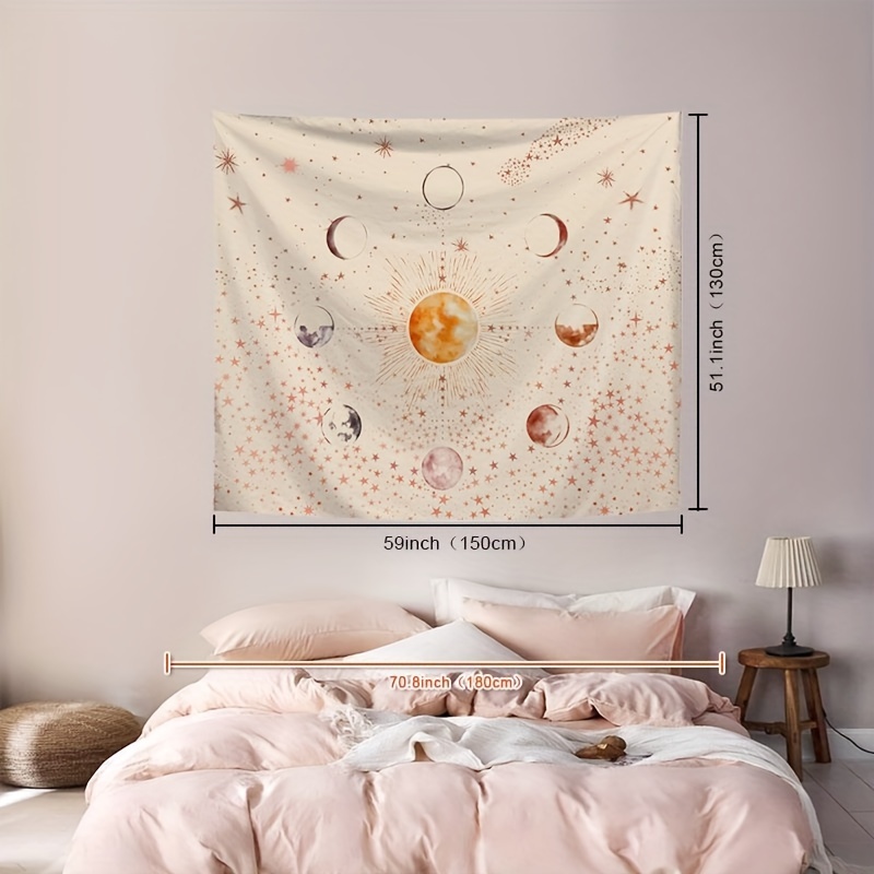 Starry Sky Moon Phase Tapestry Polyester Tapestry Wall - Temu Australia