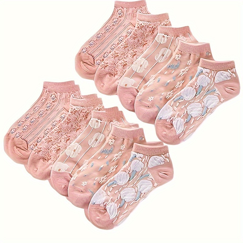 

10 Pairs Of Socks Women', Summer And Autumn Low-top Rustic Style Women's Boat Socks, Ins Wind Retro Matching Shallow Pink Short Socks