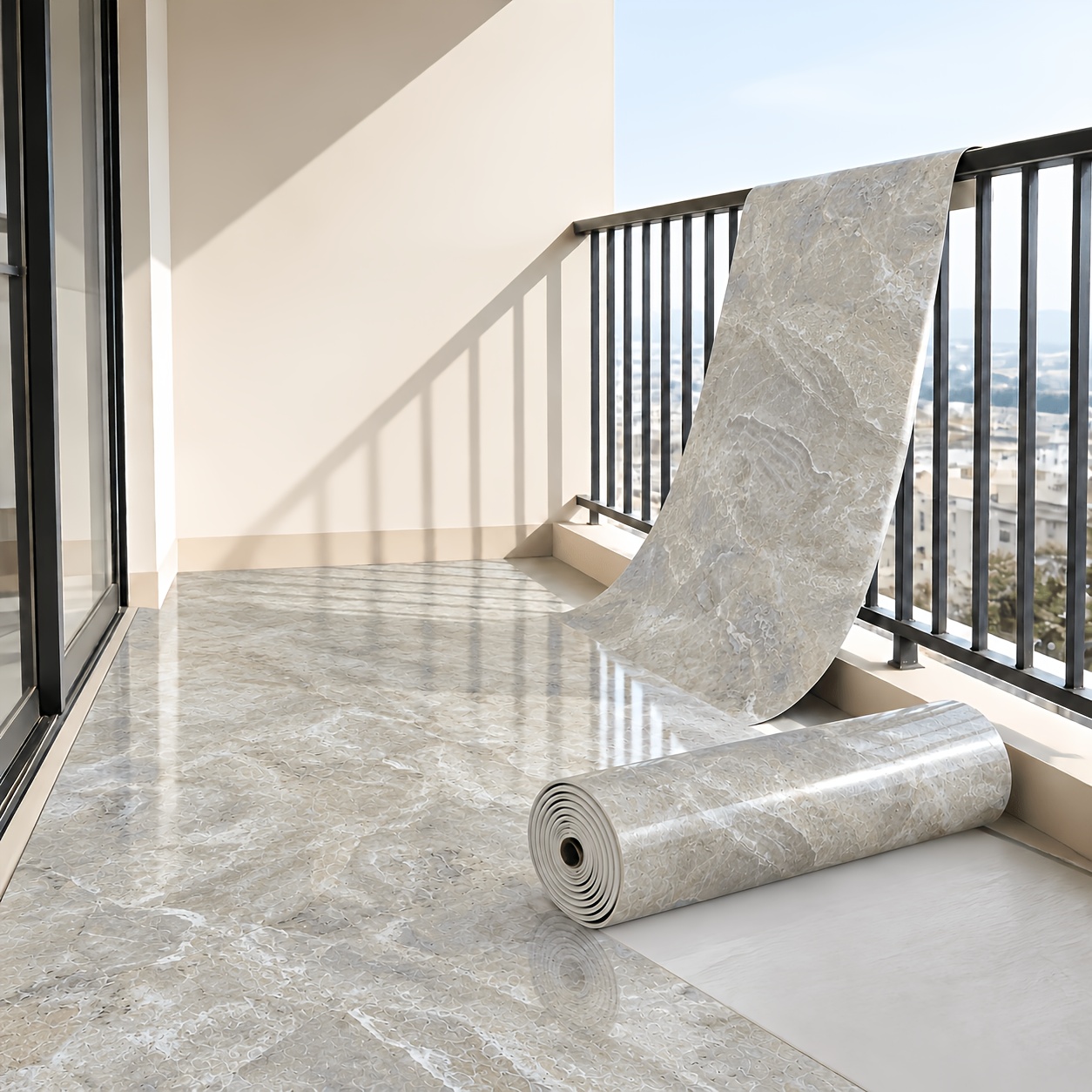 TEMU Rollo de Piso de Vinilo con Base de PVC Mármol de Espuma Gruesa, Rollo Completo de Cuero para Piso, Suelo Recortable, de Piso , Insonorización,