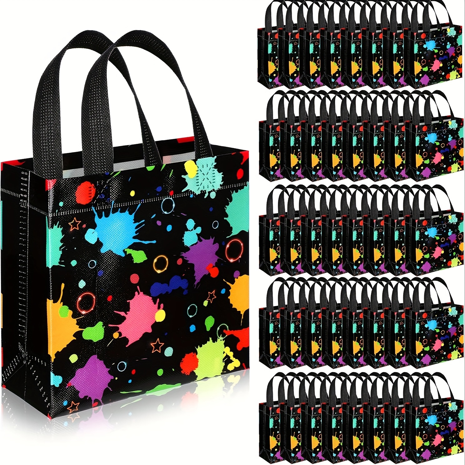 

40-pack Glow Party Tote Bags With Handles, Durable Non-woven Fabric, Bright Neon Print, Reinforced Edges, Goodie Bag Set For Celebrations And Events