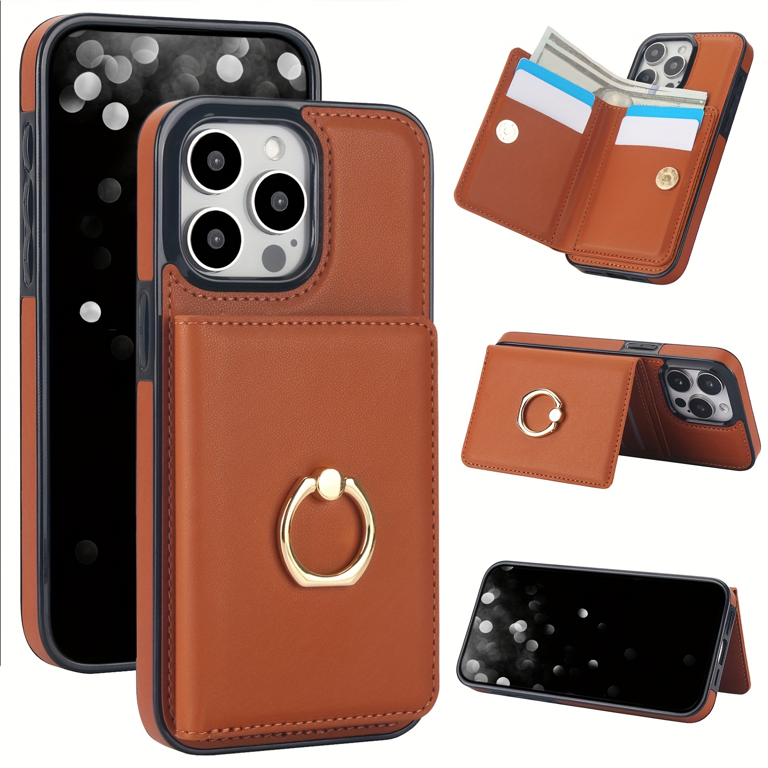 AWQUER Faux Leather Wallet Case Designed for iPhone Models 16E, 16, 15, 14, 13, 12 Mini, 11 Pro, X, XS Max, XR, 8, 7 Plus, SE, 5G from 2023 And 2020, Featuring a Finger Ring Holder, Card Slot, And Magnetic Stand.