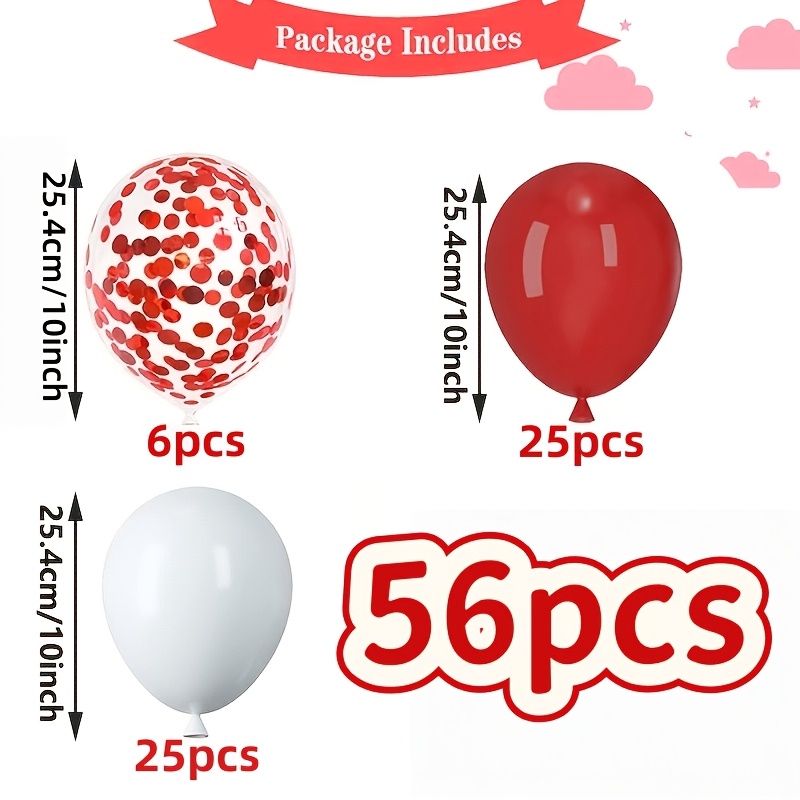 TEMU 56 ballons en latex rouge et blanc, comprenant des ballons rouges à paillettes, utilisés pour la Saint-Valentin, , les anniversaires, les