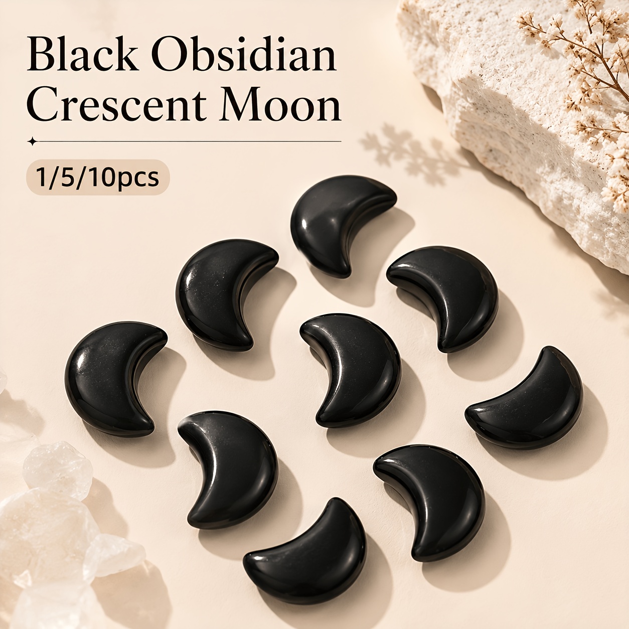 20mm Black Obsidian Crescent Moon Polished Stones for Crafts