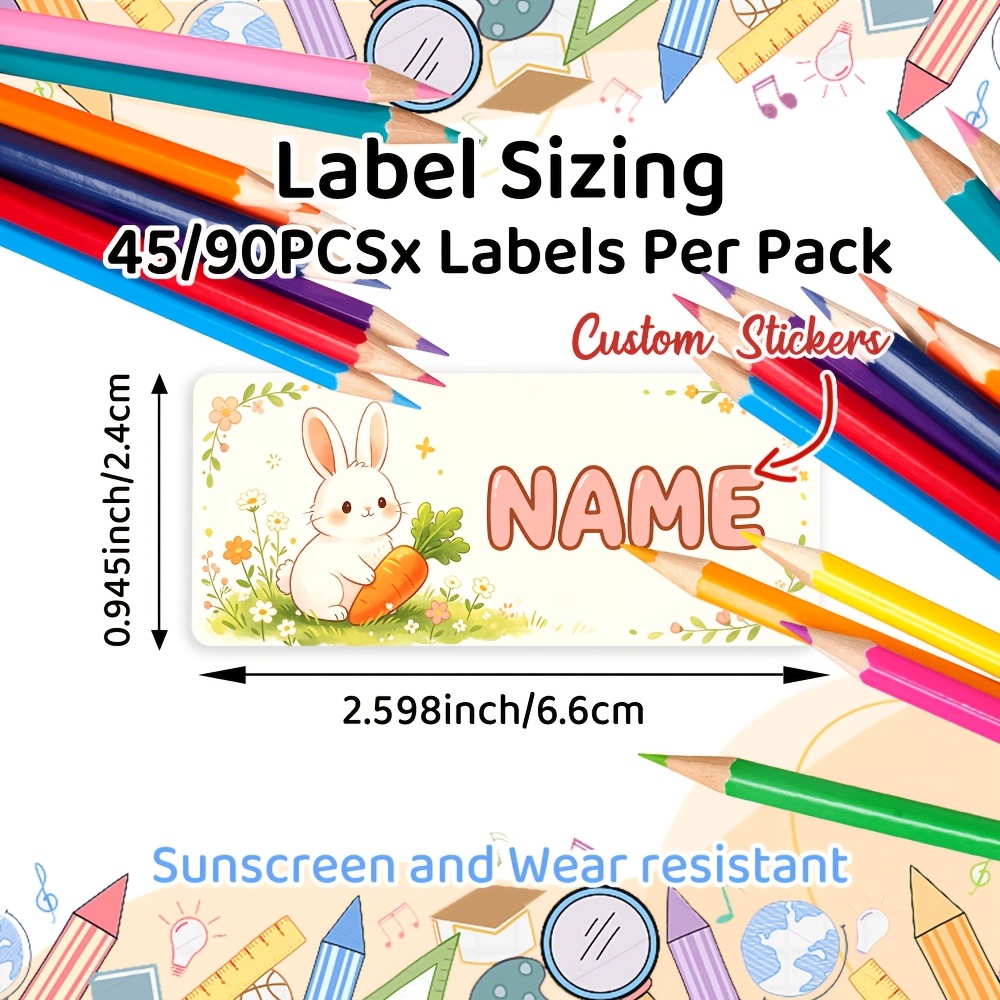45/90pcs Cute Rabbit Holding Carrot Custom Name Stickers