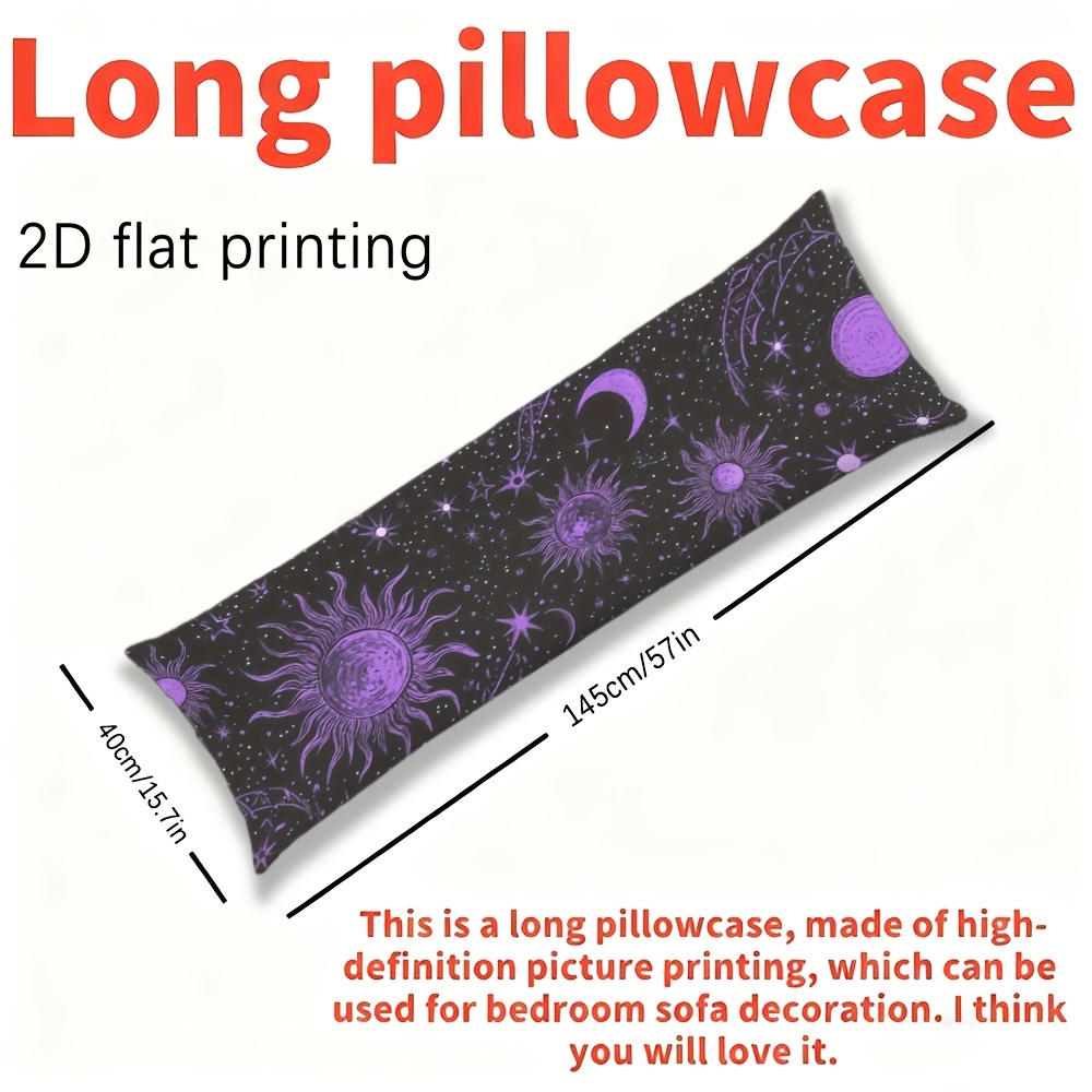 TEMU Long Pillowcase, 2d Printed Design, Purple Starry Sky With Sun And Moon Pattern, Full-body Support Pillow Cover, Durable Fabric, Double-sided,