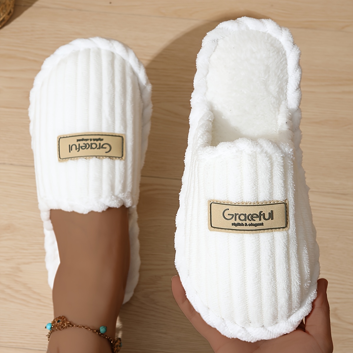 Image of Women's Elegant Fleece Slippers - Warm Plush Thick Eva Sole Indoor/outdoor Winter Boots With Non-slip Suitable For Home, Cozy, & Traction, Women Shoes