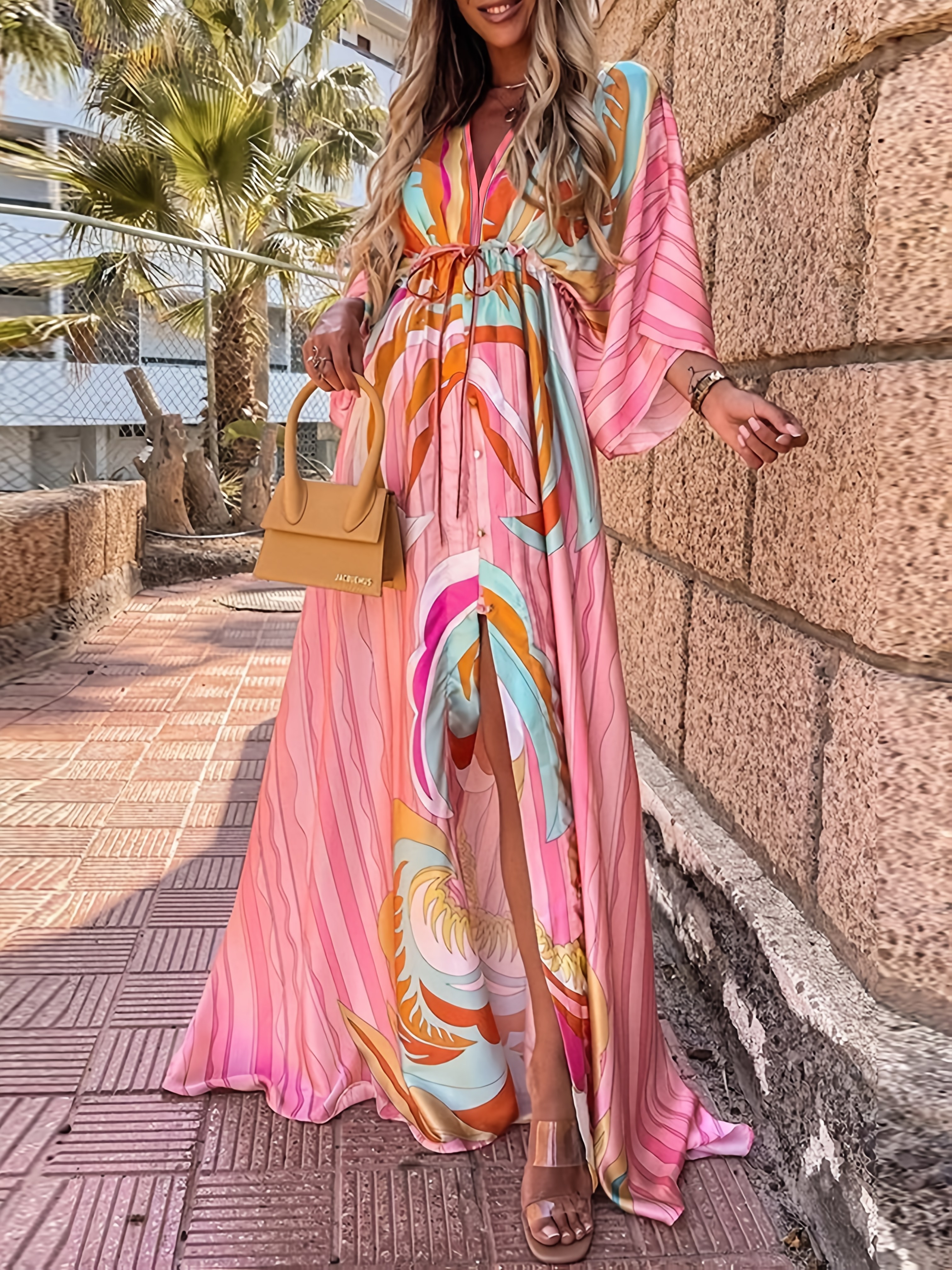 chinese dress ladies Nyree Long Sleeve Maxi Dress Tropical Orange Selfie Leslie