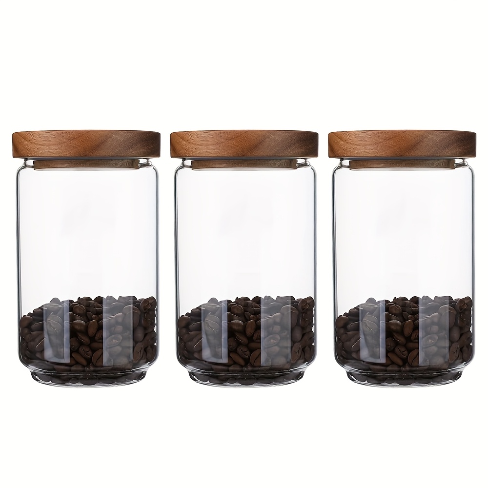 TEMU 3 Sets Of Glass Food Storage Jars With Golden Acacia Airtight Lid - 750ml/25oz Thick Glass Kitchen Canisters - Transparent Glass Food Storage