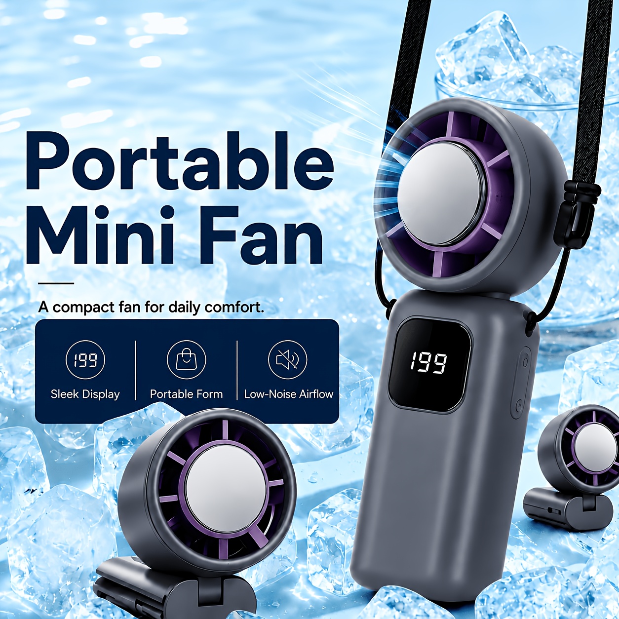 Image of Portable Handheld Fan, 199-speed Mini Personal Fan, Usb-c Rechargeable Fan With 5000mah Battery Display, Compact Pocket Fan For Travel, Office, Camping And Outdoor Use