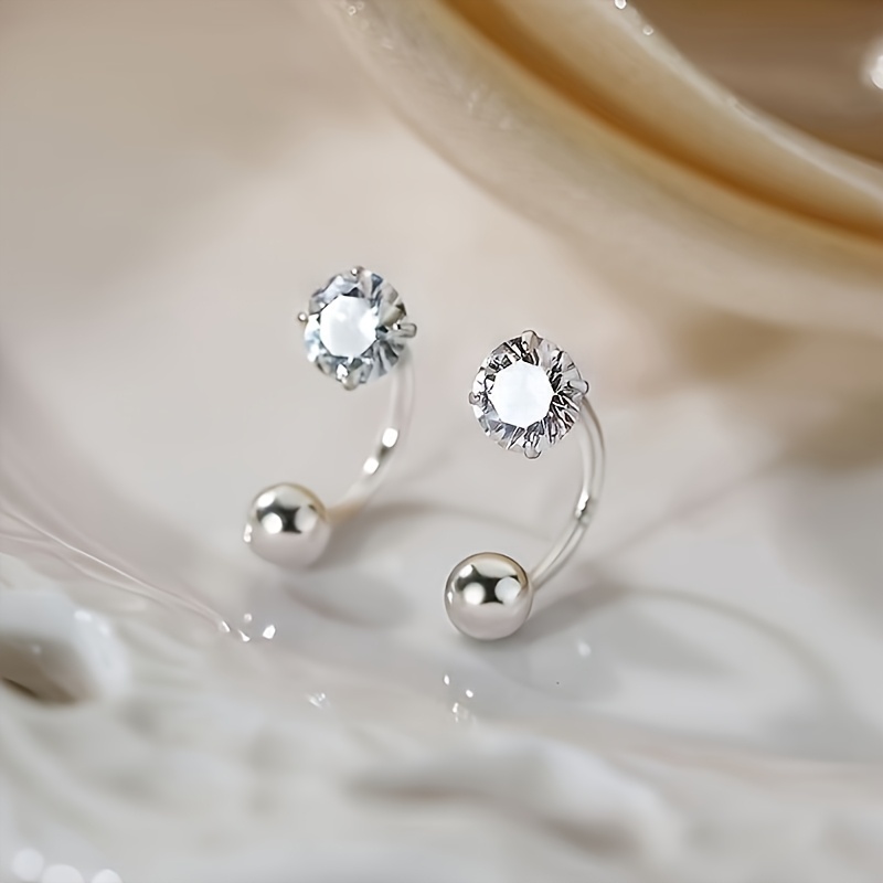 TEMU Pair Of 925 And Studs Set With Four-prong Synthetic Zirconia, Valentine's Day Gift