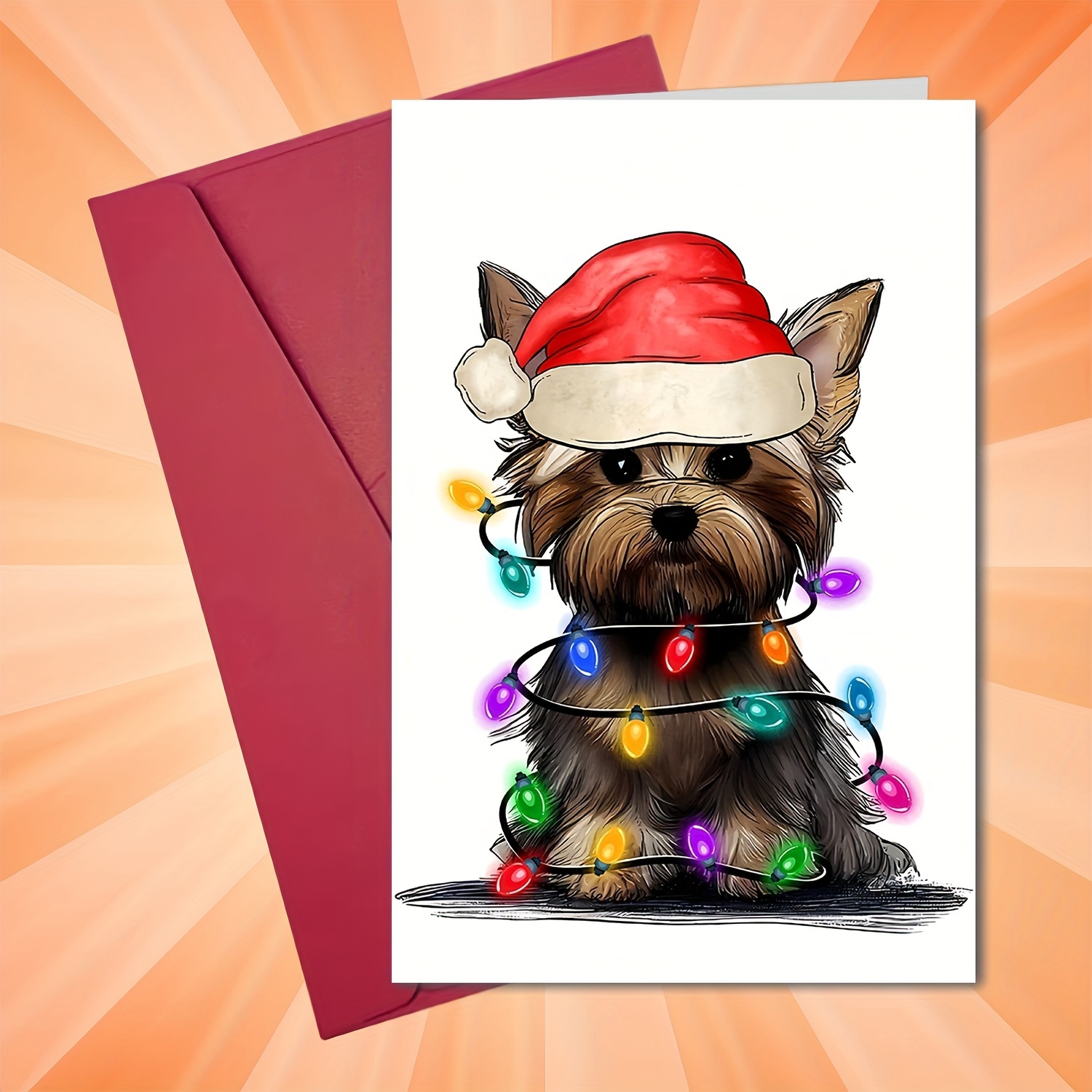 

Yorkie Christmas Tree Greeting Card - Family, Friends, Colleagues, Bosses, , And More - Cartoon Design, English Text, Suitable For Christmas, New Year, Holidays, And More