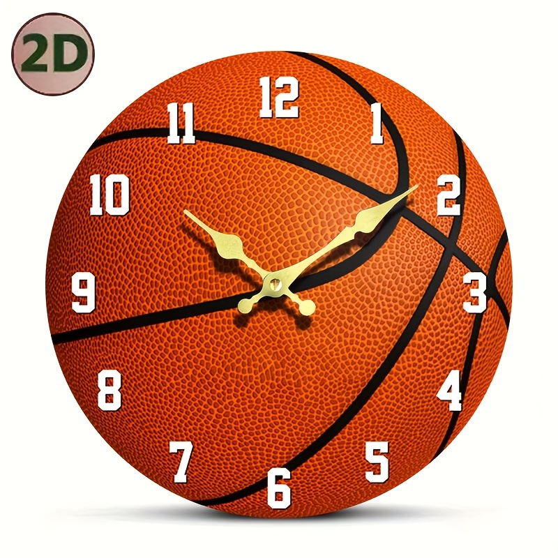 TEMU 1pc Round Wall-mounted Clock, Basketball Design , Sports Fanatic Style, Silent Non-ticking Wood Clock For Bedroom Living Room Office Kitchen