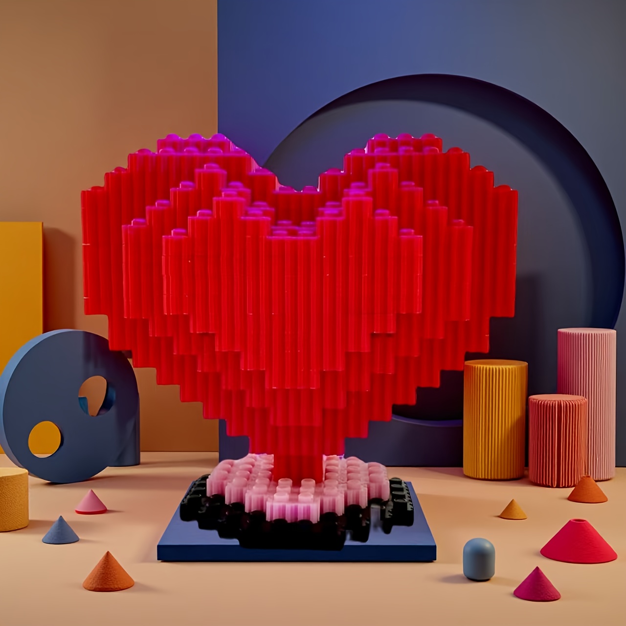 1358pcs of heart shaped building block puzzle toy a 3d decorative item for indoor creative decoration and room   suitable as a gift for birthdays valentines day christmas eve christmas and halloween requires no electricity