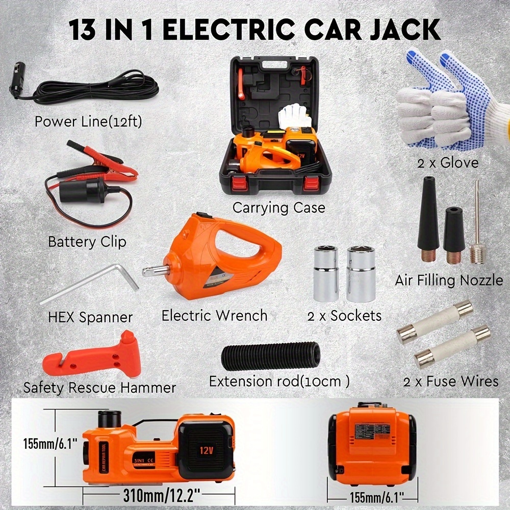 5 ton hydraulic car   12v electric including impact wrench tire inflator with led light carrying case portable 3 in 1 lifting tool for car suv tire replacement in emergencies
