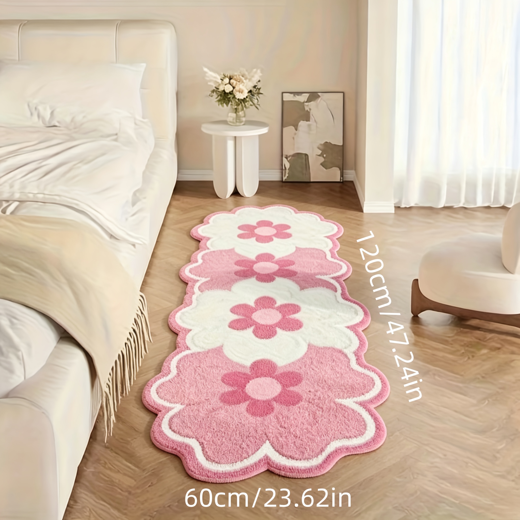E-shop Pinkfarbener Blumen Teppich, Weich, Strapazierfähig, Rutschfest, Waschmaschinenfester Teppich, Geeignet für Wohnzimmer, Nachttisch oder Büro