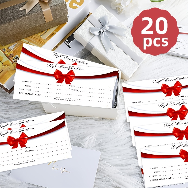 TEMU 20 Blank Gift Cards, Ideal For Small Businesses, With Red Ribbon Gift Cards. Suitable For Salons, Restaurants, Spas, And Business Gift Rolls
