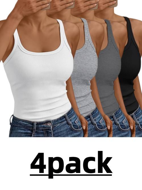 4 piezas camiseta camisola ajustada de sin con cuello para mujer