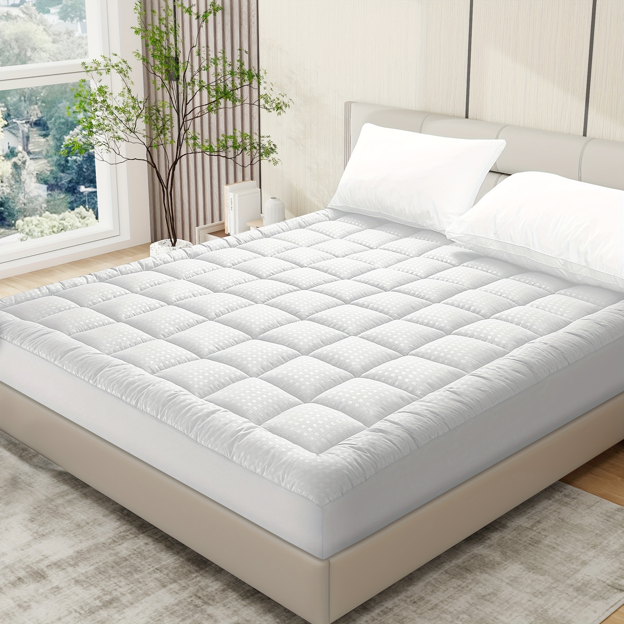 

Luxurious Cooling Mattress Topper – , Breathable Microfiber, Stretches Up To 21 Inch Deep, Quilted White Bed Cover For , Bedroom |quilted Design|minimalist Aesthetic