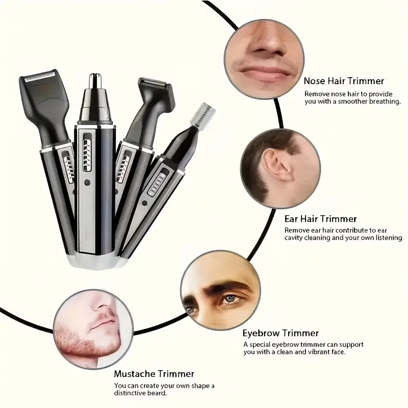 4 in 1 mens grooming kit with nose ear eyebrow and mustache trimmer rechargeable multi purpose hair removal eyebrow shaper mustache styler personal electric shaver usb charging durable easy clean gifts for men fathers day gift Product details 5