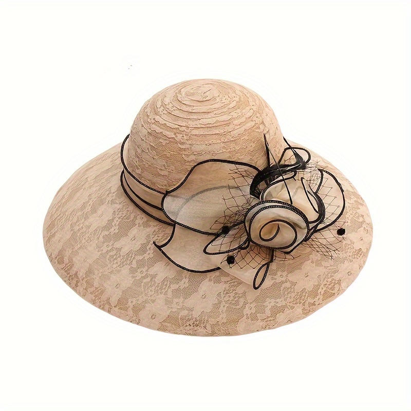 Elegant Lace Wide Brim Sun Hats Trendy Mesh Flower Decor - Temu