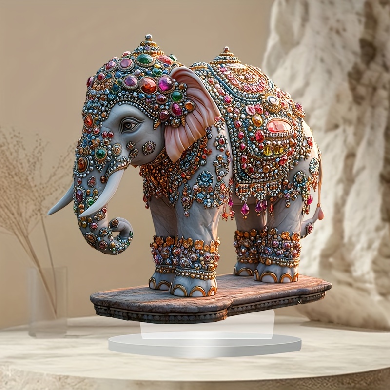 

Boho Style Acrylic Elephant Decorative Sign & Plaque, Tabletop Ornament Display, Multipurpose Elephant-themed Home, Office, Or Cafe Decor, English Text - Pack Of 1