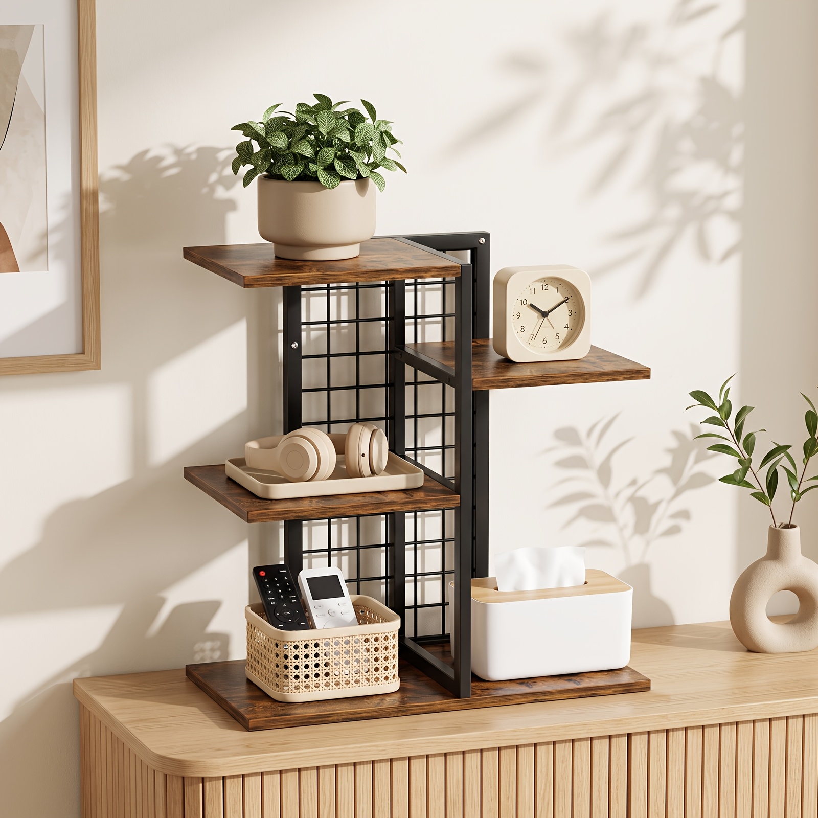 Image of Desktop Storage Rack, Storage Organizer And 4-tier Large Capacity, Vertical Space Saving, Open Layered Design, 4-tier Storage Rack For Bathroom Kitchen, Shelves