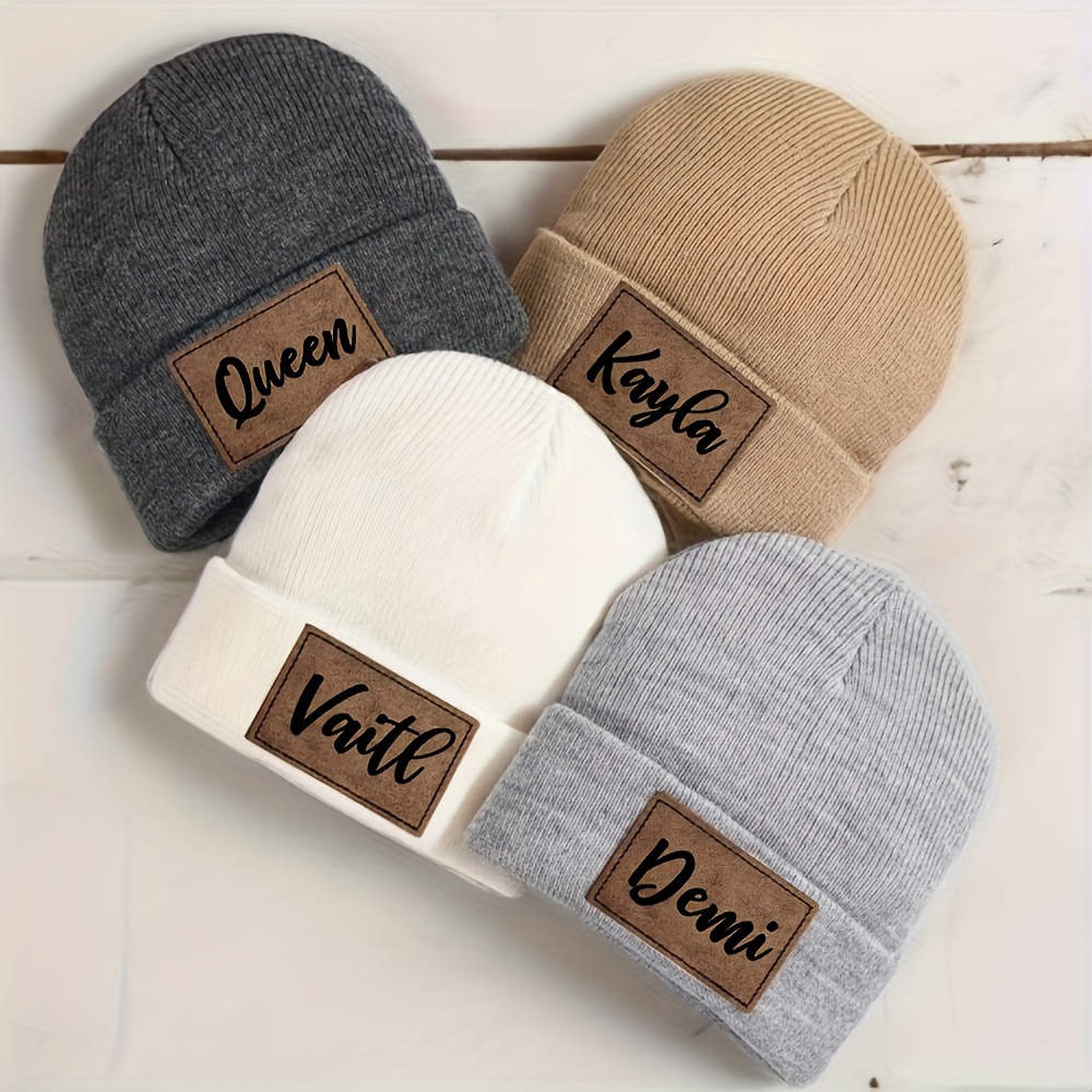 

Customized Unisex Stretchable Soft Knit Beanie With Personalized Patch Design, Fold-over Winter Hat, Suitable For All, Unique Father's Day Gift - 100% Polyester Cool And Style