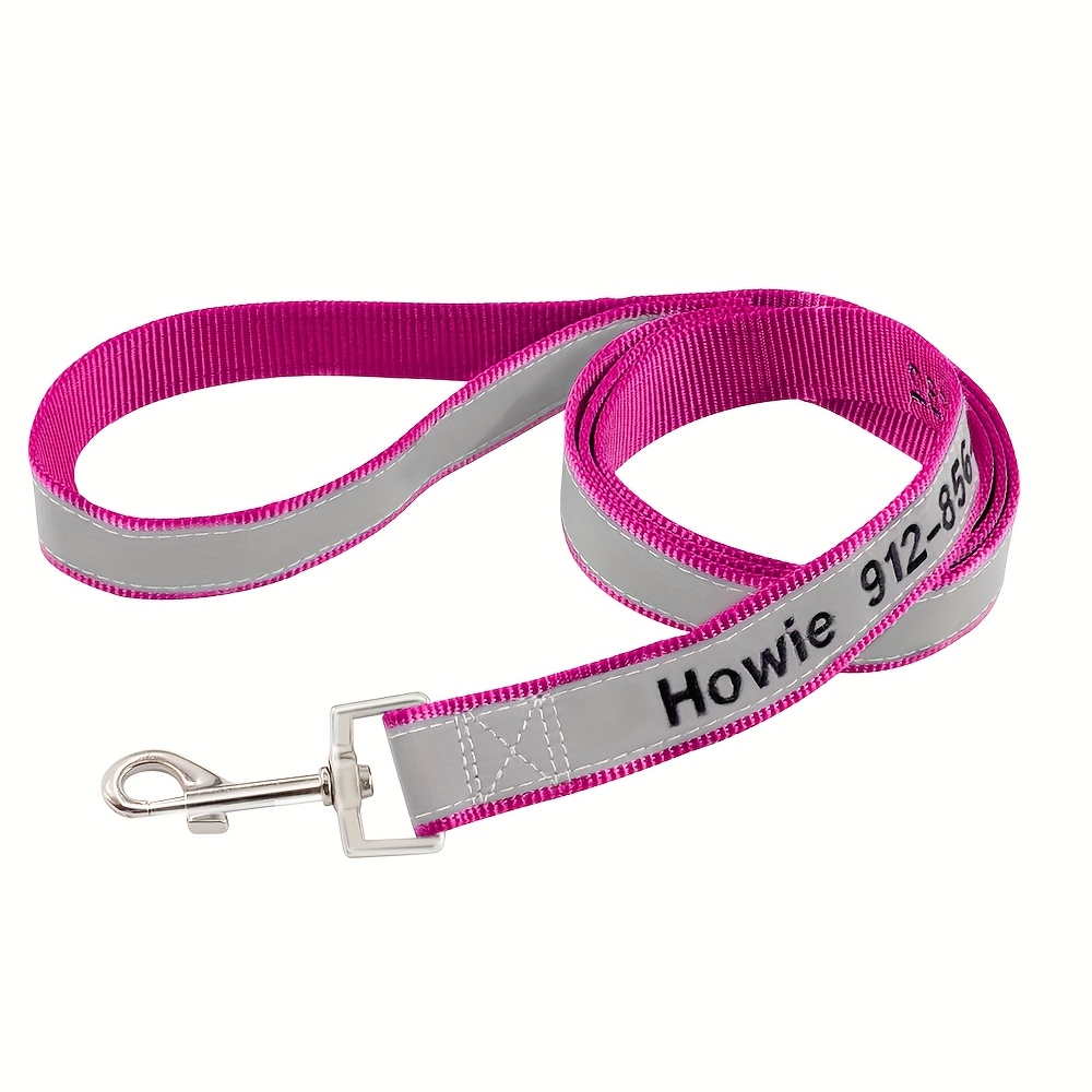 TEMU (customized) Nylon Reflective Leash Embroidered And Phone Number Highlight Reflective Safe Travel At Night Suitable For Small Medium Large Dogs