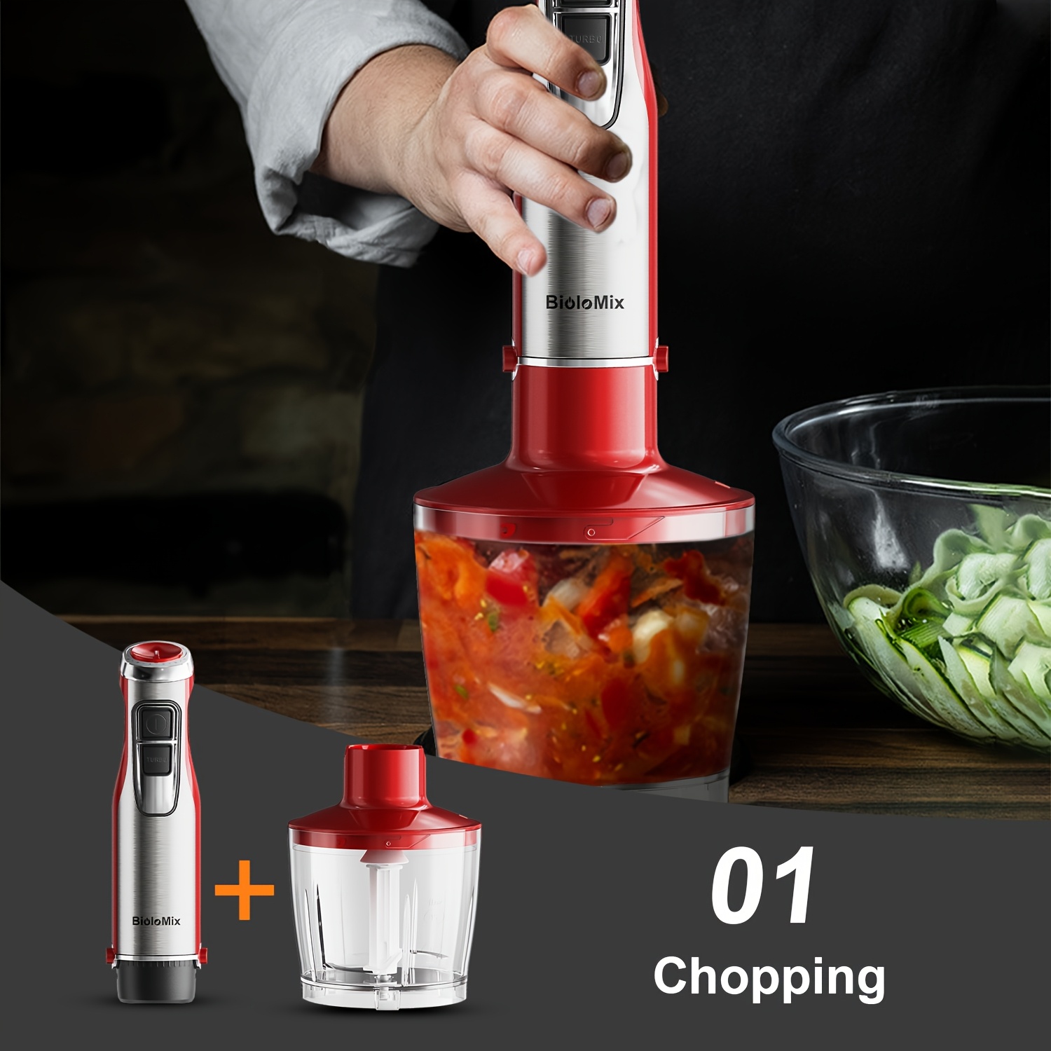 4 in 1 high power 1200w   hand stick blender with chopper smoothie cup stainless steel ice   eu plug 410 stainless steel Product details 3