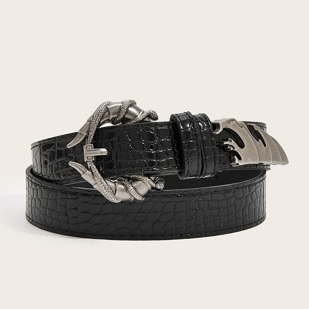 TEMU 1pc Ljsq Pu Belt With Crocodile Pattern & Punk - Suitable For Casual Pants, Rivet-accented Belt For,, Casual Attire, Pu Material, Accessory (no