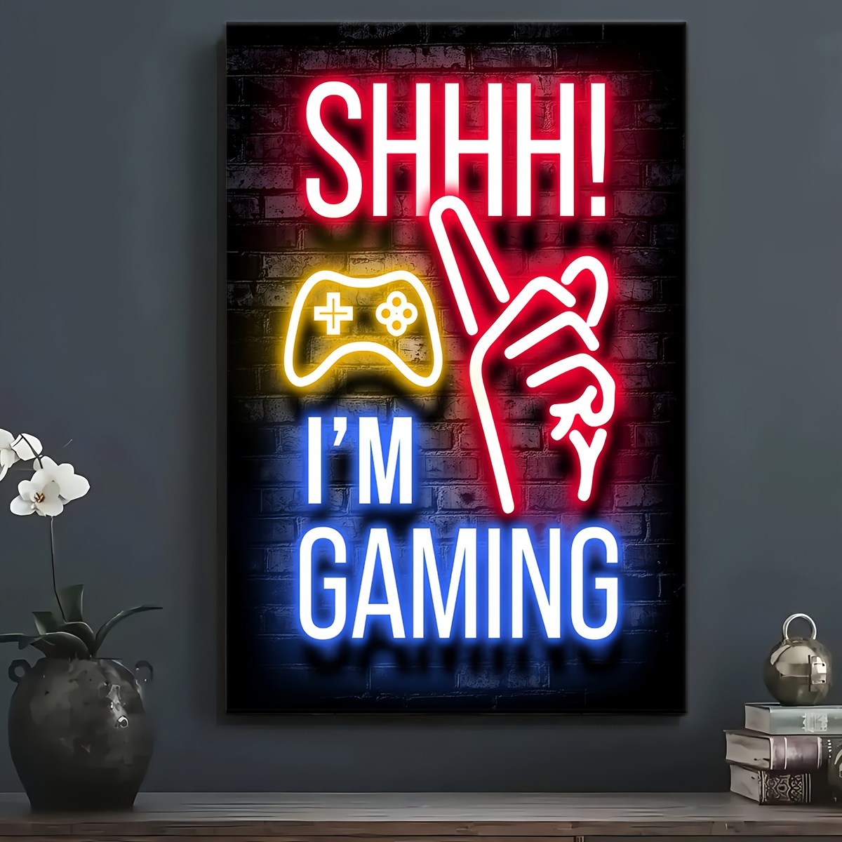 1 framed neon gaming theme canvas wall art ready to hang decorative painting bright wall painting for   room game room and boys bedroom gamer wall decor wall   decor supplies