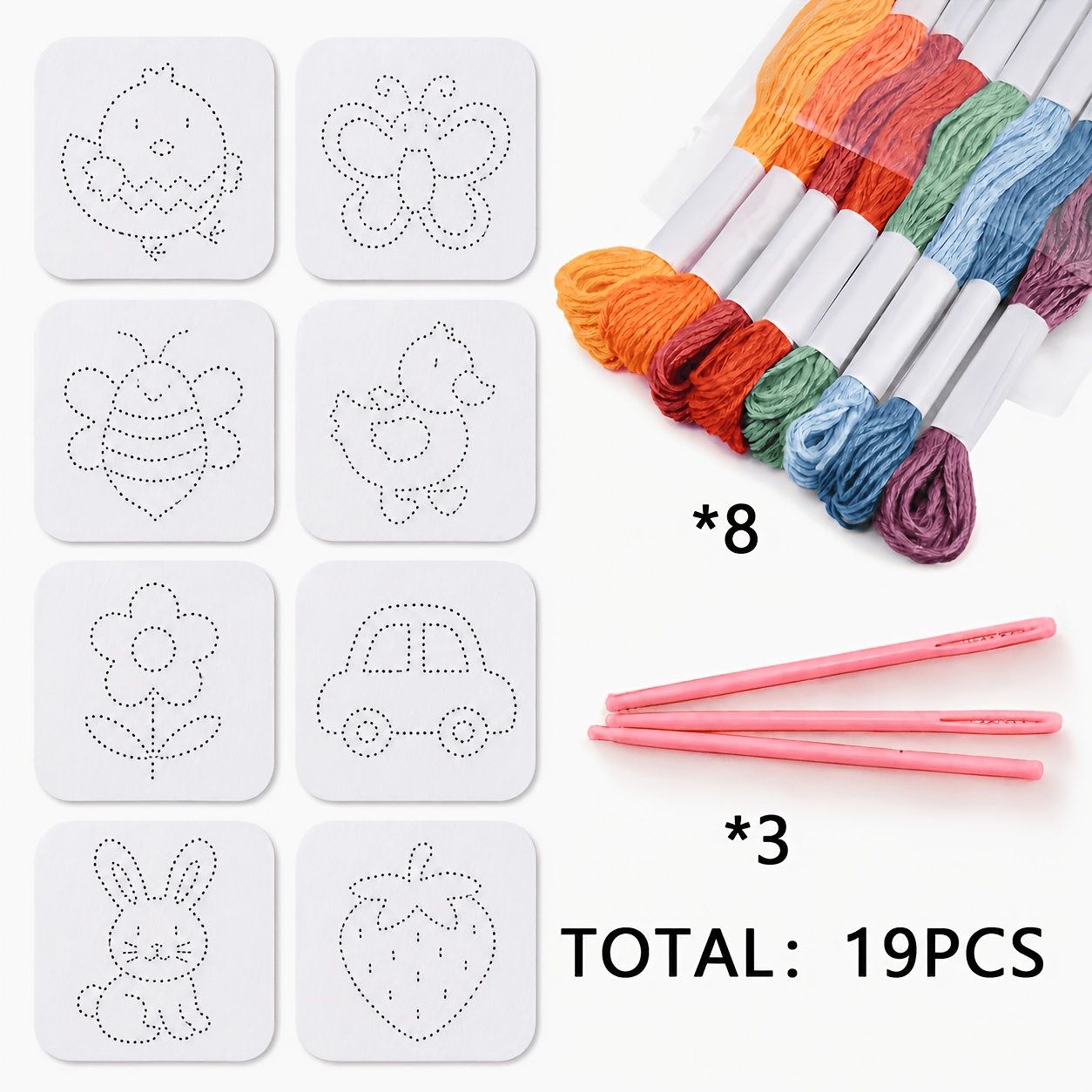 TEMU Ensemble de loisirs créatifs en feutre mélangé 19 pièces | 8 pièces de feutre/Kit de couture en feutre épais de 3 mm, convient aux enfants,