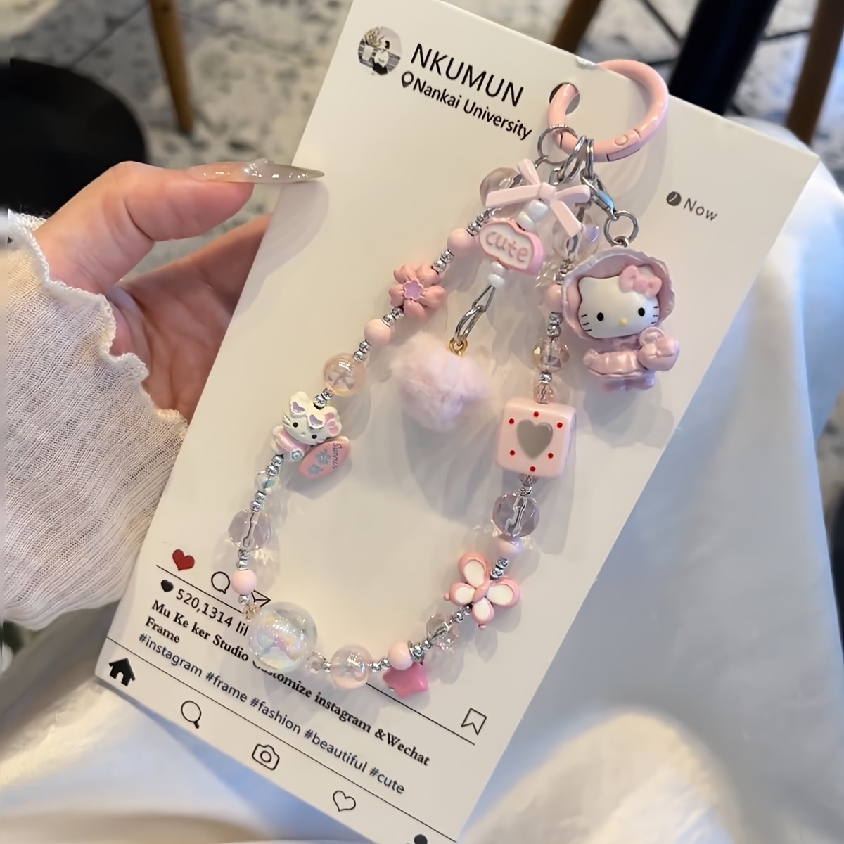 1pc Heart Cute Beaded Phone Pendant, Key And Decorative Bracelet, Camera Phone Pendant