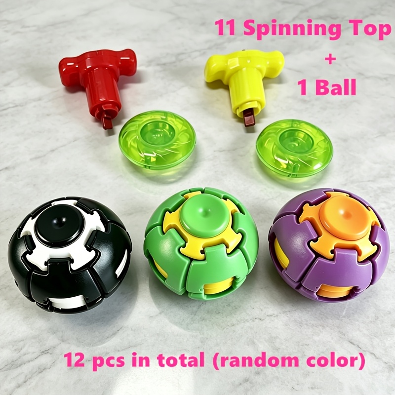 TEMU 12pcs Novelty Relax Set, Includes 11 Spinning Tops + 1 Relax , Random Colors, Fidget Spinner Toy, -and-spin , Kids' Relax Office Portable Toy,